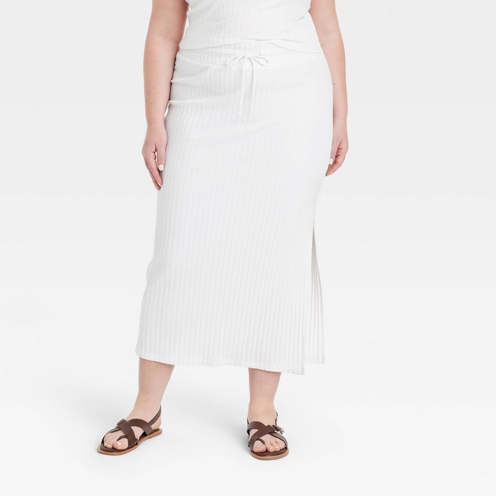 Womens Rib Knit Midi Skirt - Universal Thread White 2X Product Image