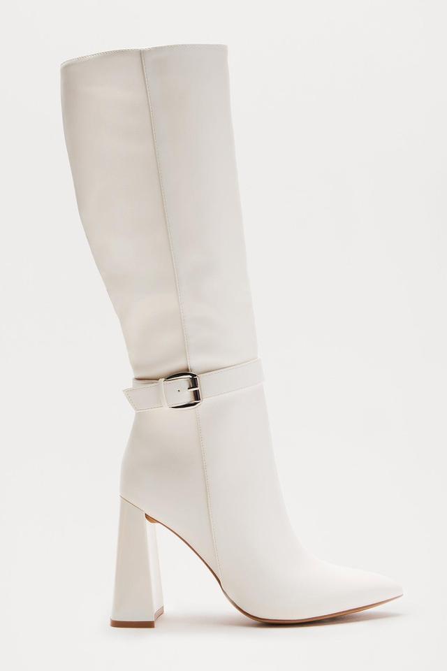 Tasha Buckle Knee High Boots - Off White Product Image