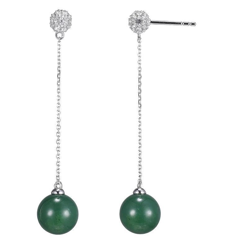 Dynasty Jade Sterling Silver Genuine Nephrite Jade & Lab-Created White Sapphire Bead Drop Earrings, Womens Product Image