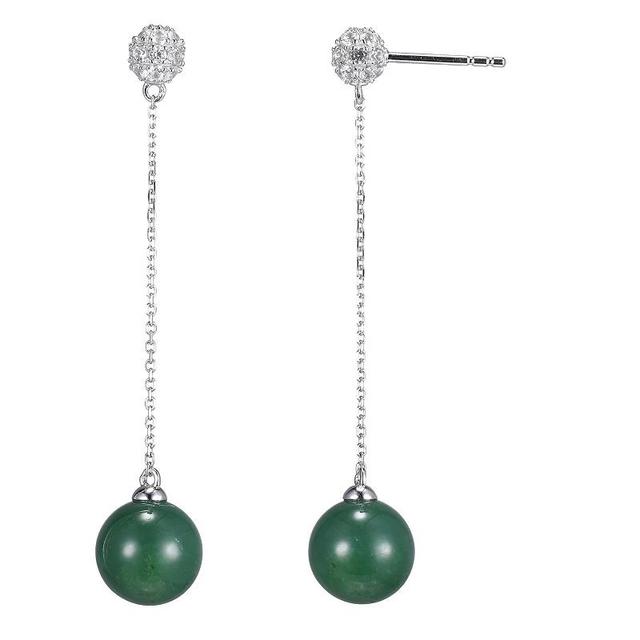 Dynasty Jade Sterling Silver Genuine Nephrite Jade & Lab-Created White Sapphire Bead Drop Earrings, Womens Product Image