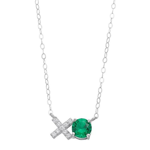 Aleure Precioso Sterling Silver Lab-Created Gemstone & Cubic Zirconia XO Necklace, Womens Sterling Silver Green Product Image