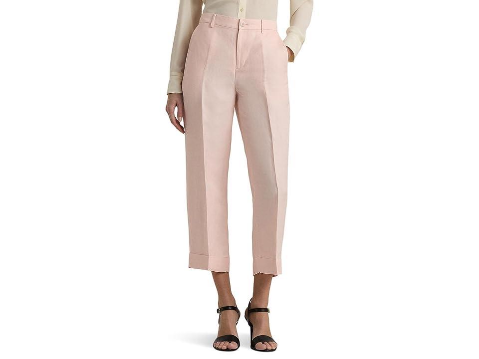 Lauren Ralph Lauren Linen-Blend-Twill Cropped Pants Opal) Women's Casual Pants Product Image