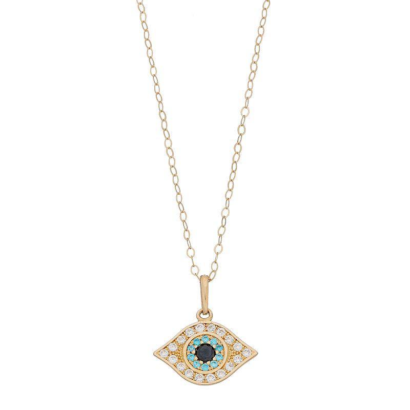 10k Gold Cubic Zirconia Evil Eye Pendant Necklace, Womens Product Image