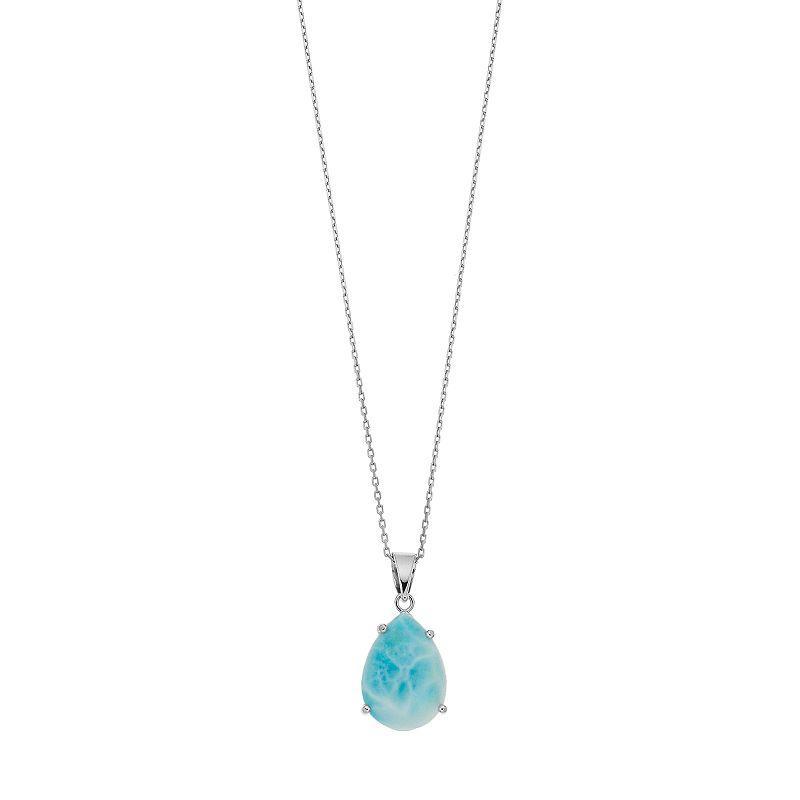 Sterling Silver Larimar Teardrop Pendant Necklace, Womens Blue Product Image