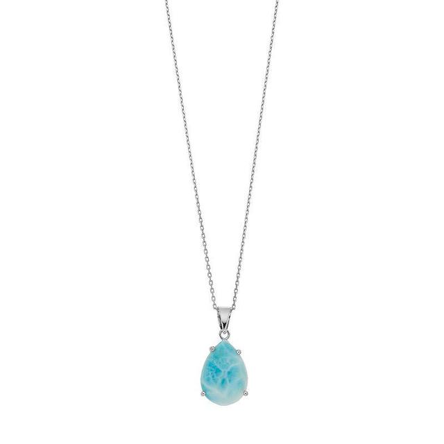 Sterling Silver Larimar Teardrop Pendant Necklace, Womens Product Image