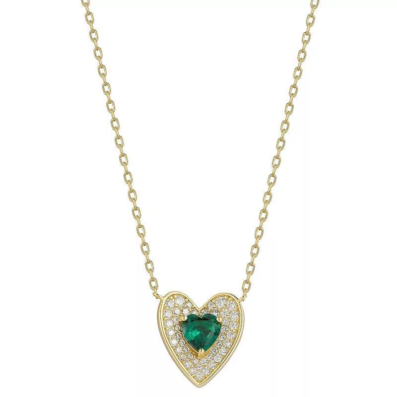 Sunkissed Sterling Sterling Silver White & Green Cubic Zirconia Heart Necklace, Womens Gold Tone Product Image