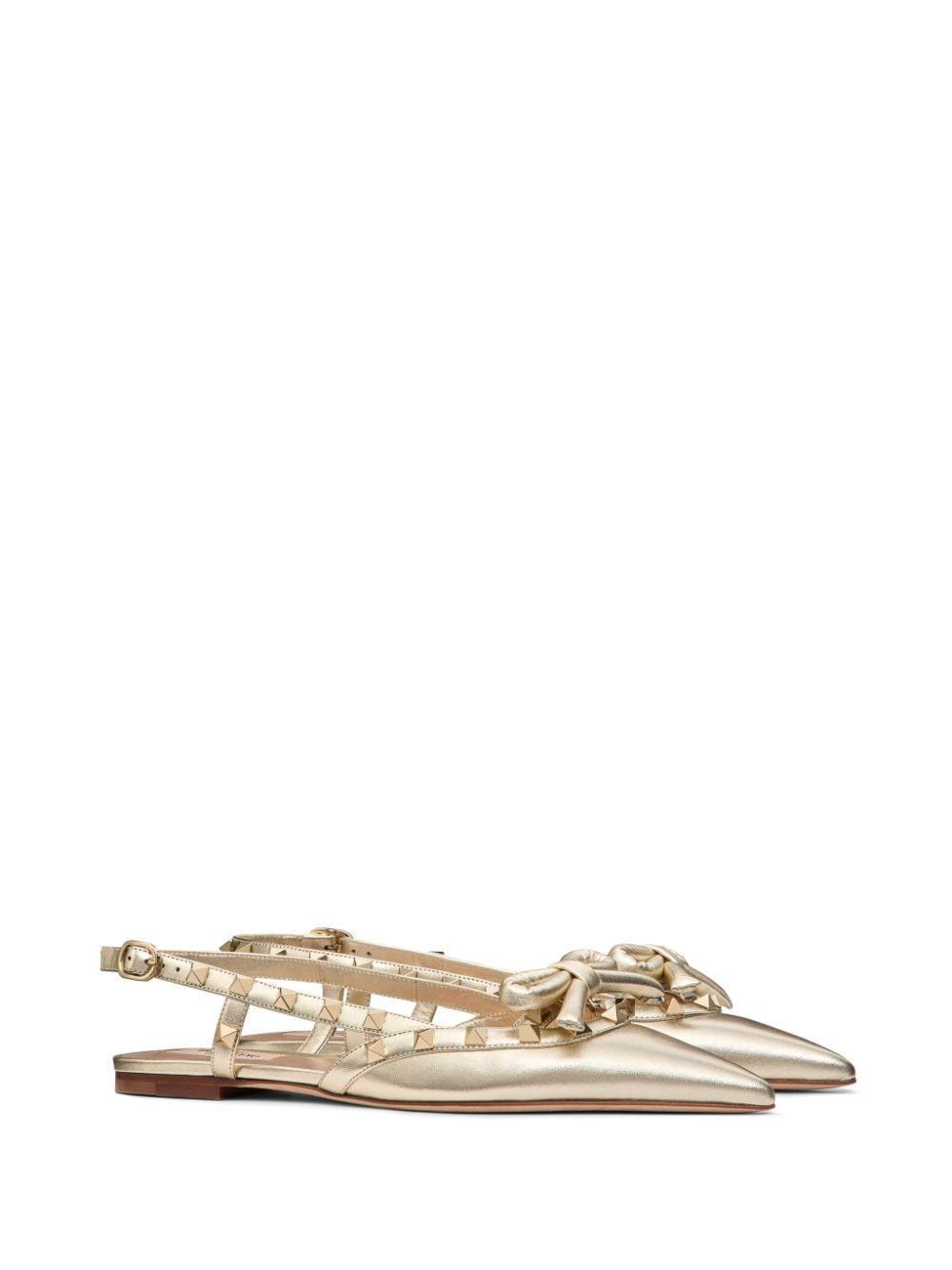 Rockstud Bow Slingback Ballerinas In Gold product image