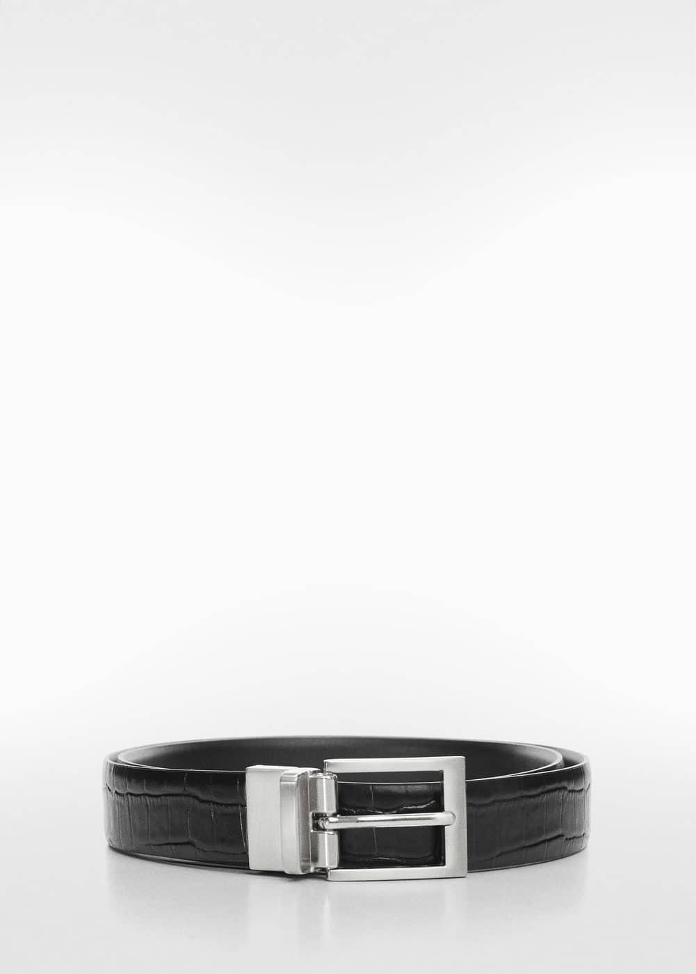 MANGO MAN - Croc-effect leather belt blackMen Product Image