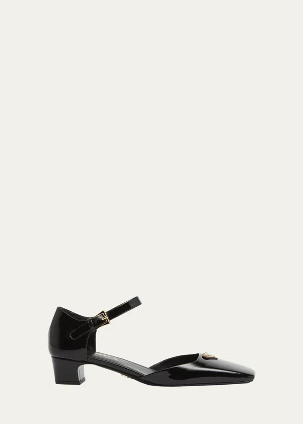 PRADA Vernice Patent Ankle-strap Ballerina Pumps In Black product image