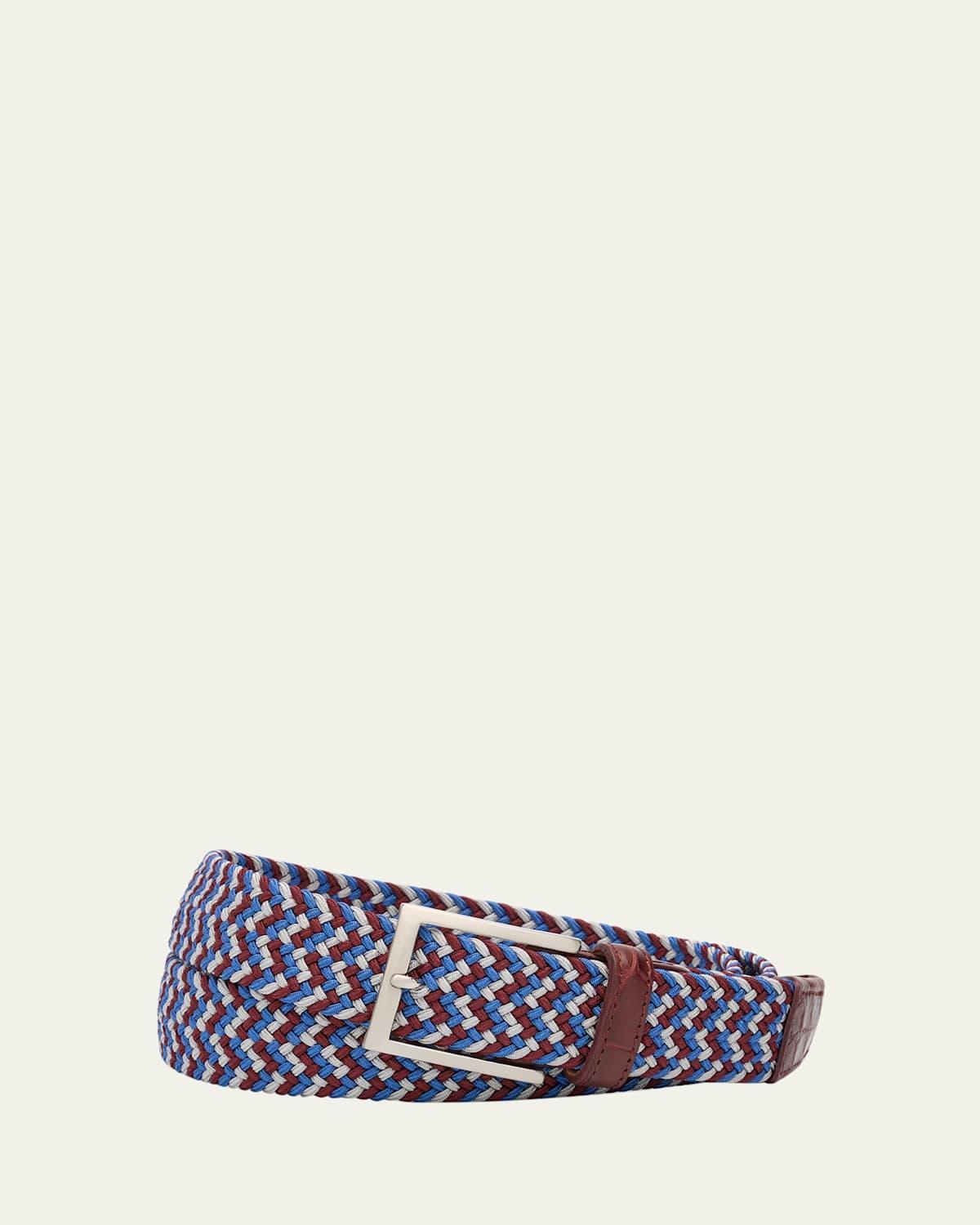 Mens Stretch Woven Belt with Alligator Trim Product Image