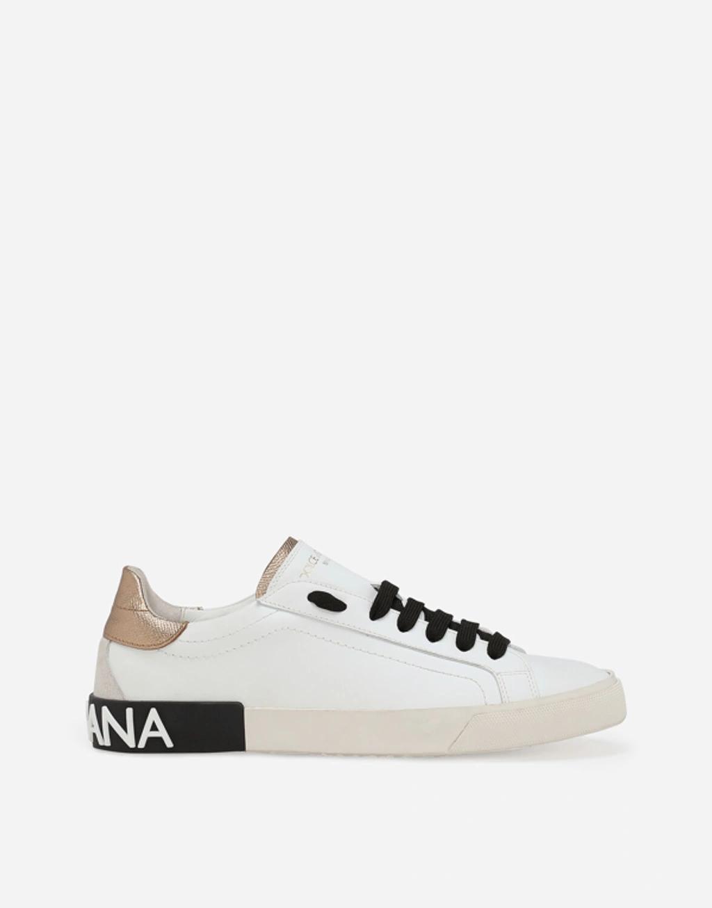 DOLCE & GABBANA Portofino Vintage Leather Sneaker In White Product Image