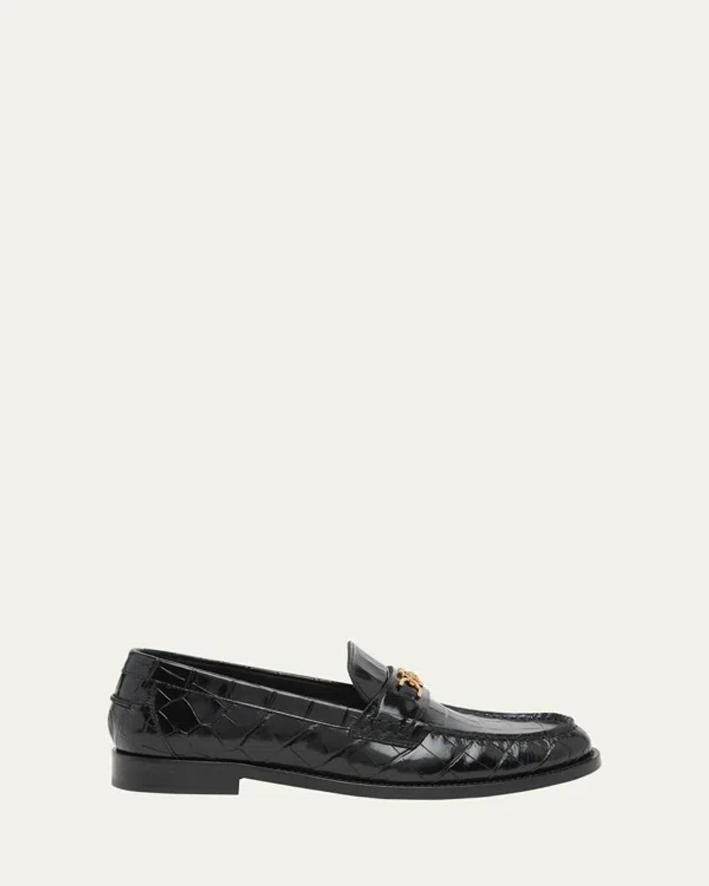 Medusa Crocodile-embossed Leather Loafers In Black Product Image