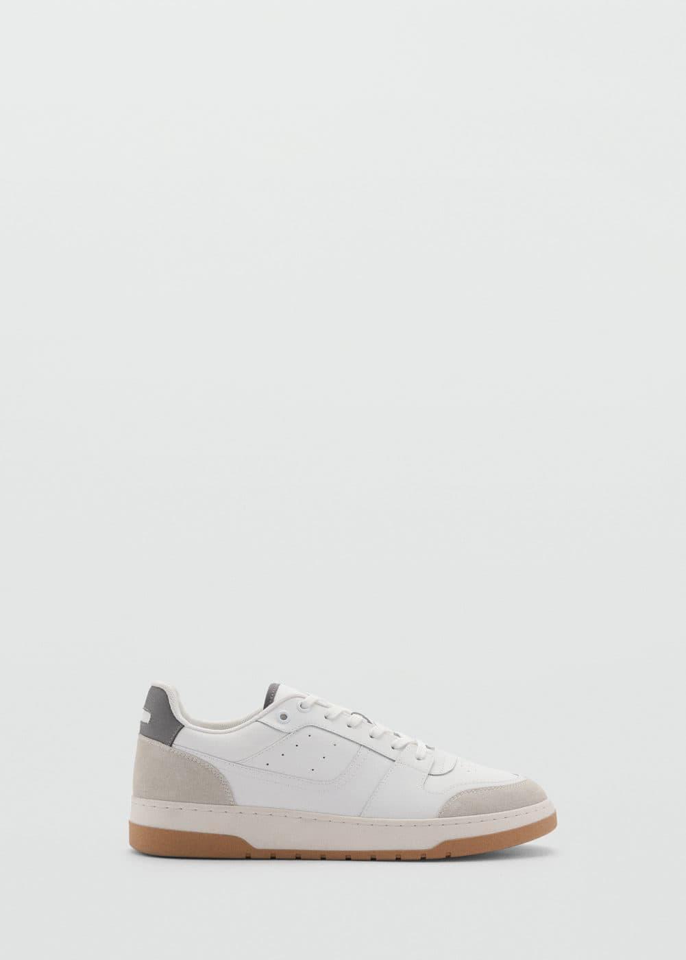 MANGO MAN - Leather mixed sneakers whiteMen Product Image