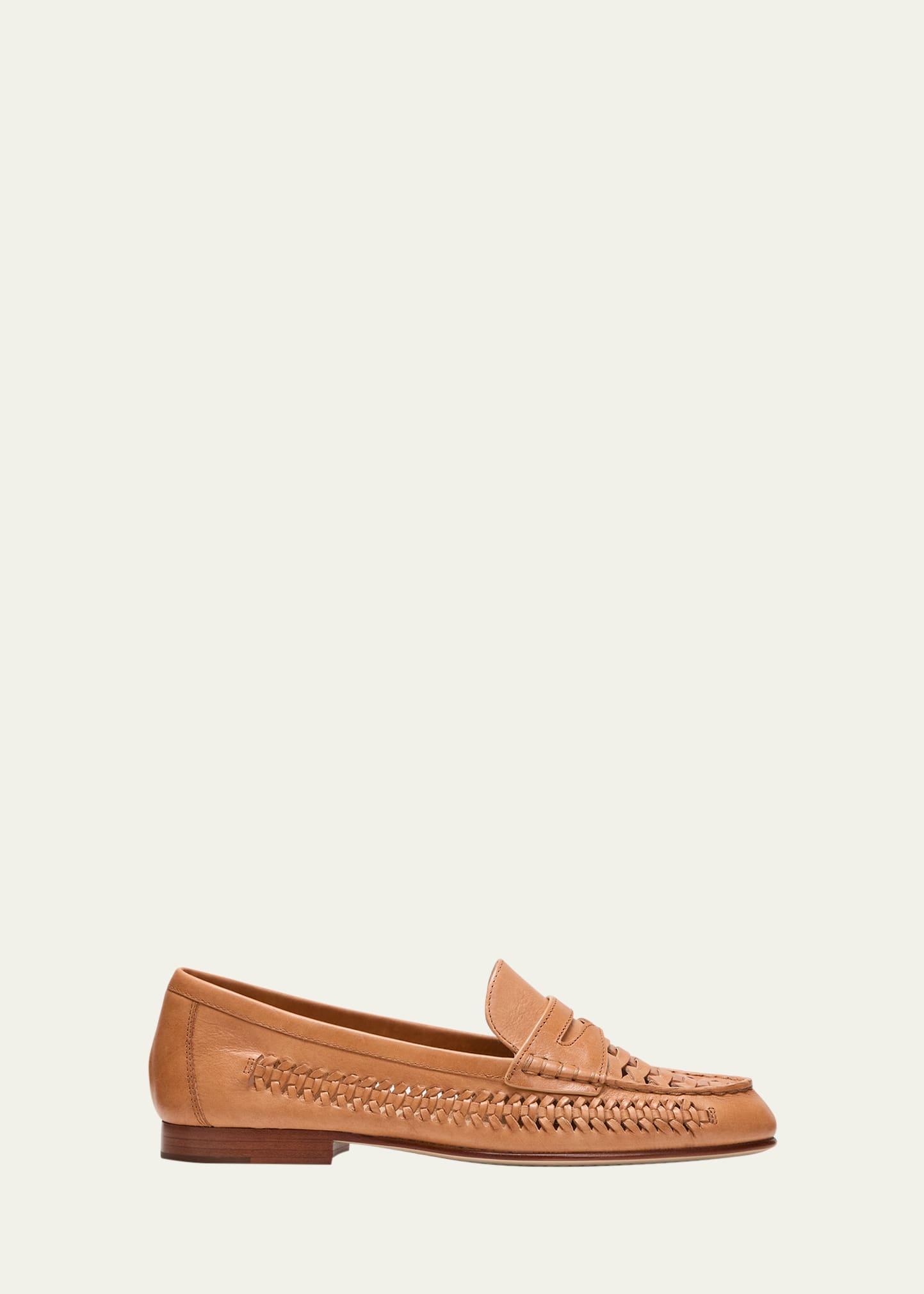 Woven Leather Penny Loafers Product Image