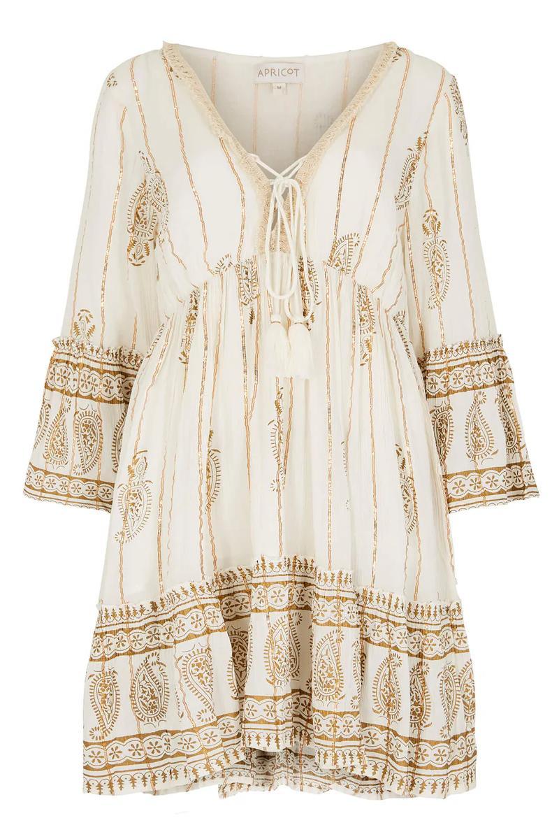 Paisley Lurex Tie Up Bell Sleeve Dress Product Image