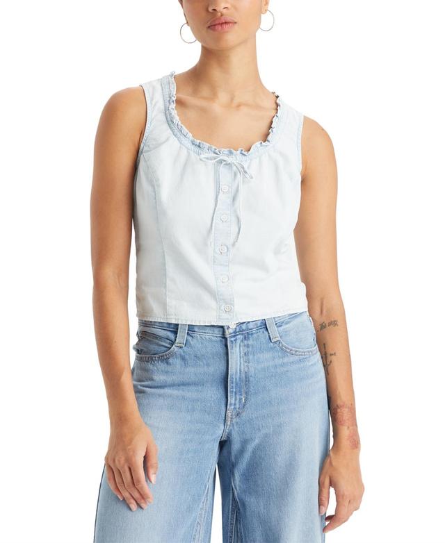 Levis Womens Shane Cotton Tie-Neck Button-Front Top Product Image