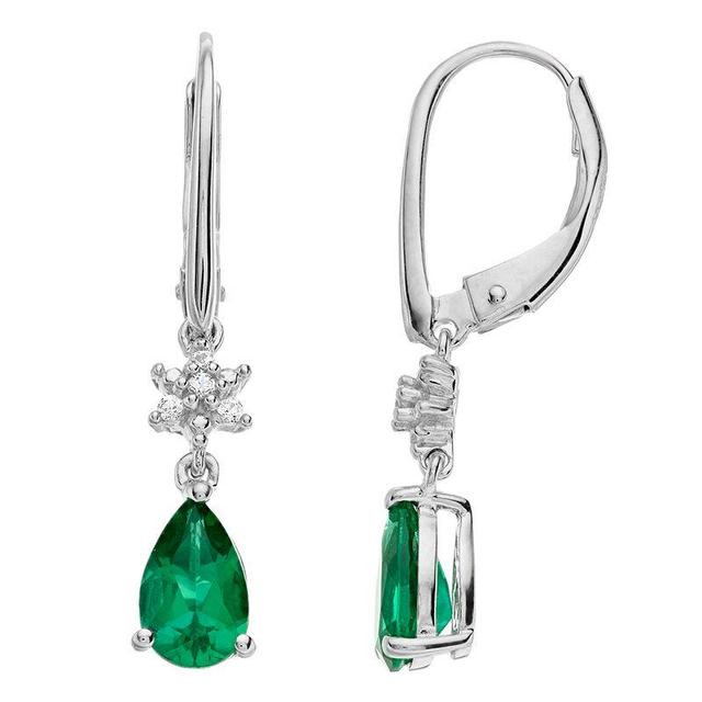 Sterling Silver Lab-Created Emerald & Lab-Created White Sapphire Drop Earrings, Womens, Green Product Image