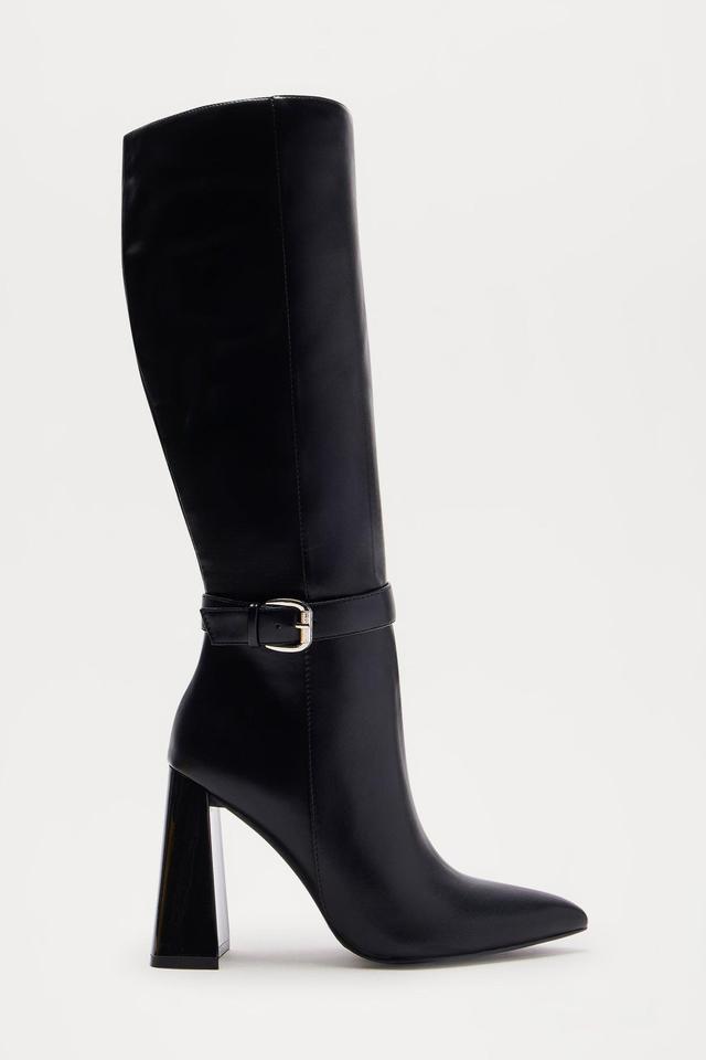 Tasha Buckle Knee High Boots - Black Product Image