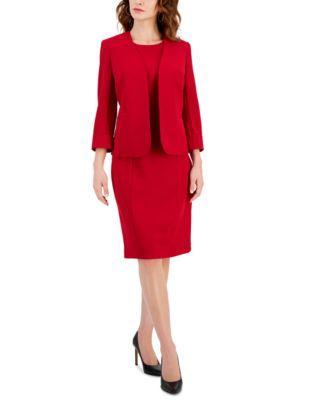 Women's Stretch Crepe Open-Front Roll-Sleeve Jacket & Sleeveless Princess-Seam Sheath Dress Product Image