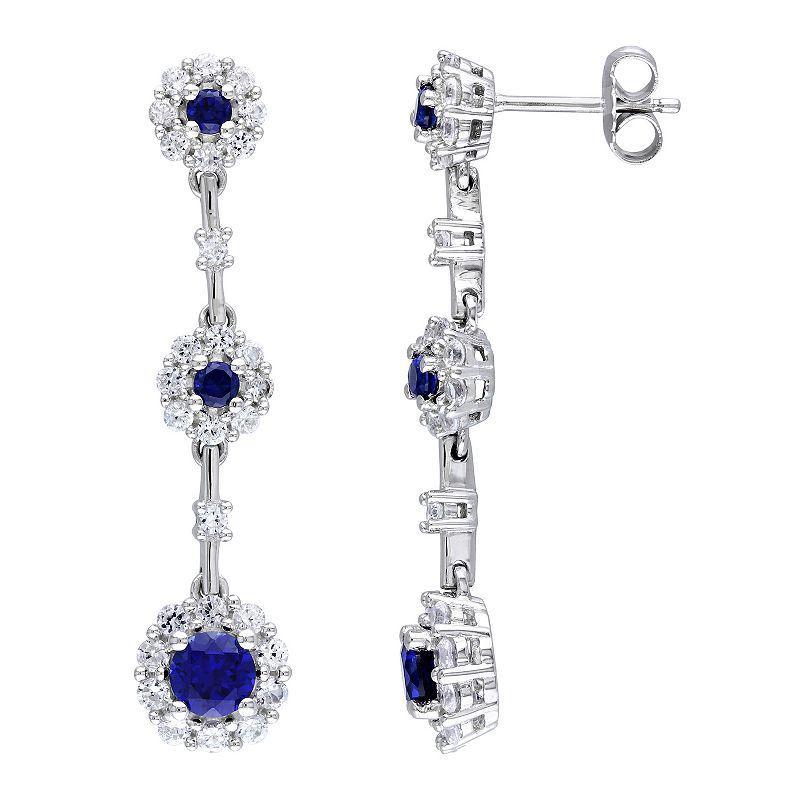 Stella Grace Sterling Silver Lab-Created Blue & White Sapphire Dangle Earrings, Womens, Multicolor Product Image