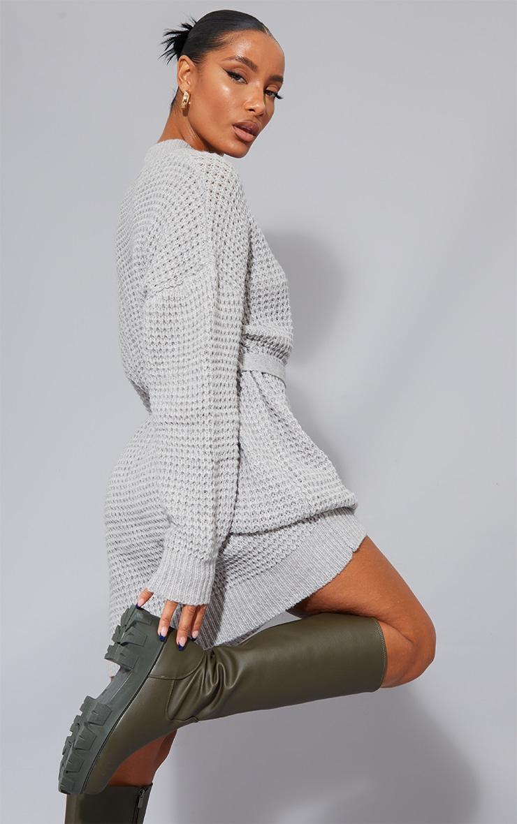 Light Grey Soft Belted Knitted Sweater Dress Product Image