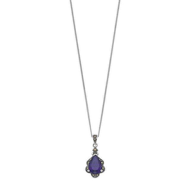 Tori Hill Marcasite & Purple Glass Teardrop Pendant Necklace, Womens Product Image