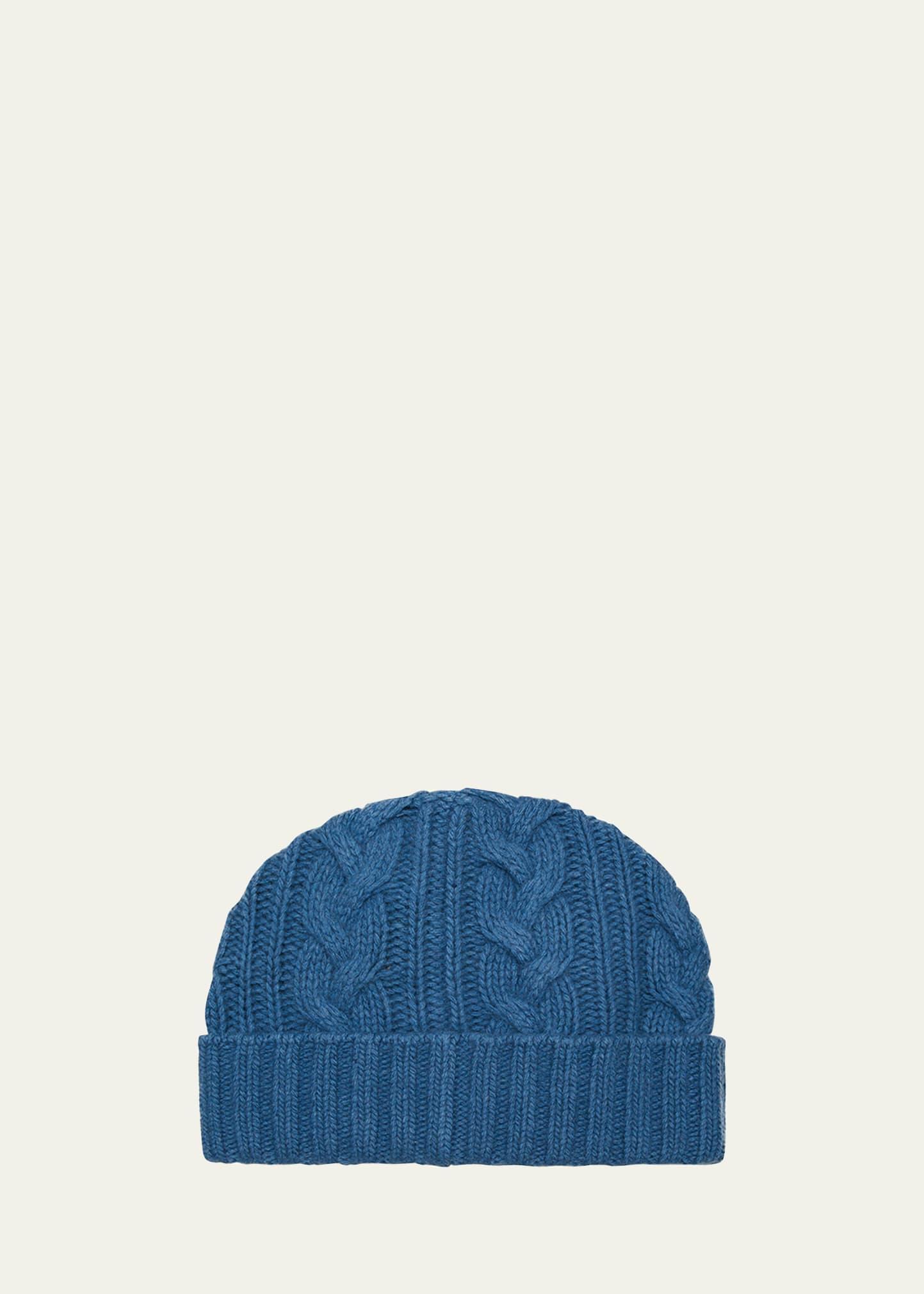 Portolano Men's Cable-Knit Cuffed Cashmere Beanie Hat  - NAVY Product Image