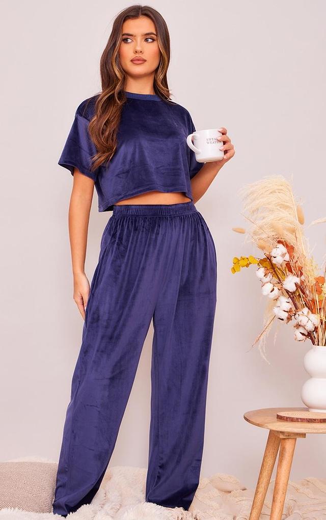 Dark Blue Velour Pajama Long Pants Product Image