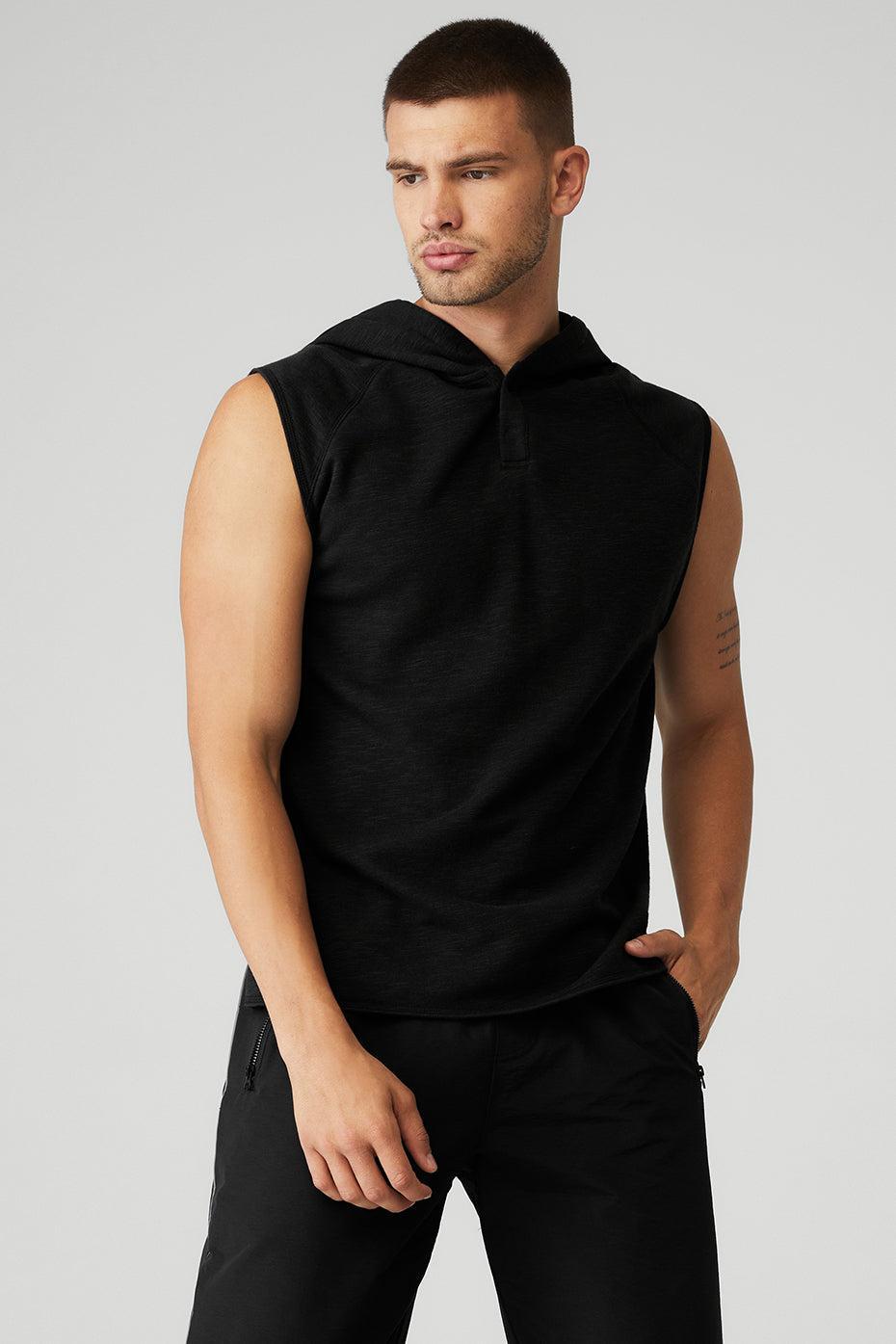 Qualifier Sleeveless Hoodie - Black Slub Male Product Image