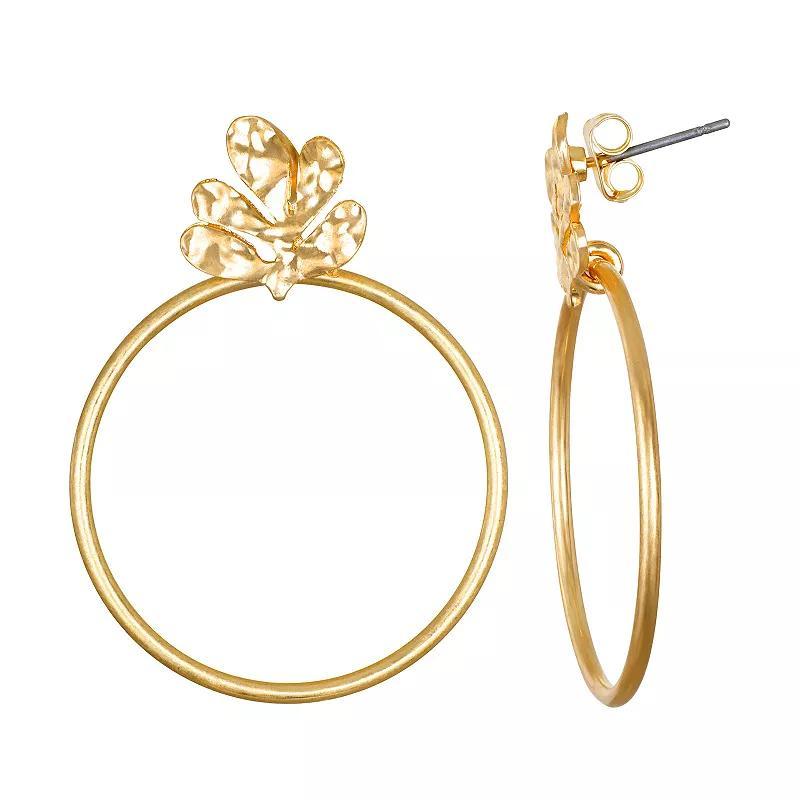 Emberly Gold Tone Leaf Topper Drop Hoop Earrings, Womens, None Product Image