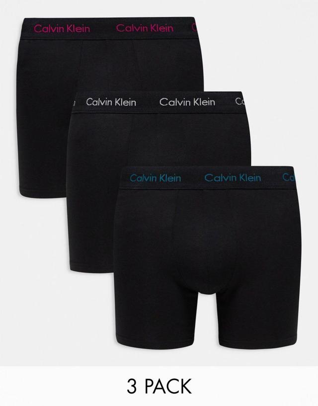 Calvin Klein cotton stretch boxer briefs 3 pack in black with colored logo Product Image