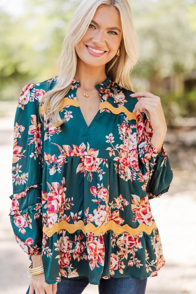 Everyday Joy Hunter Green Floral Blouse Female Product Image