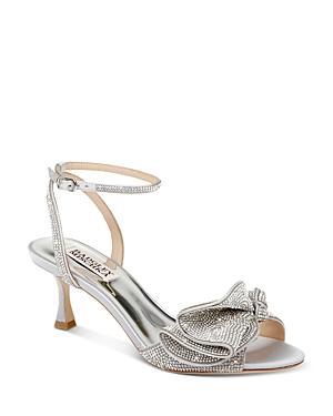 Badgley Mischka Womens Remi Almond Toe Rhinestone Ruffle Mid Heel Sandals Product Image