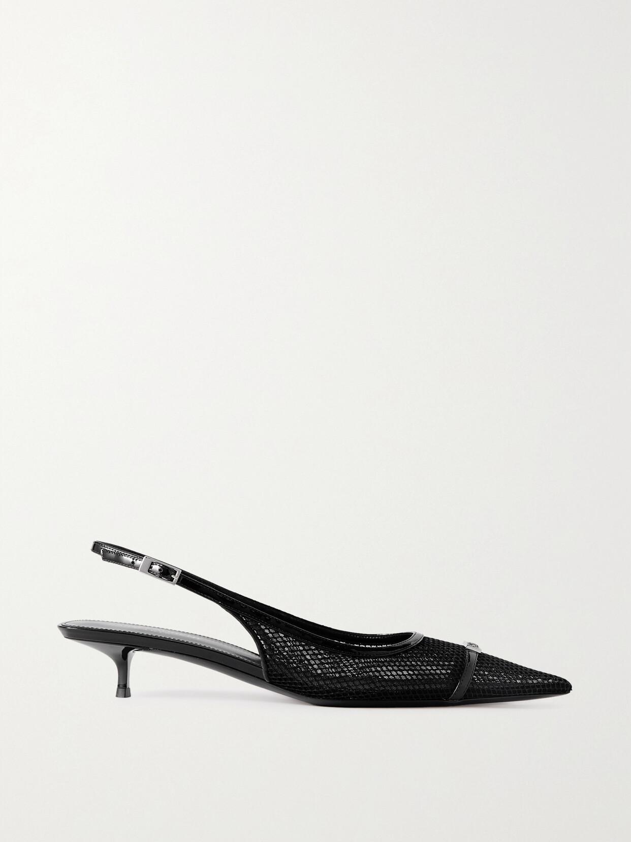 Oxalis Patent Leather-trimmed Mesh Slingback Pumps In Black Product Image