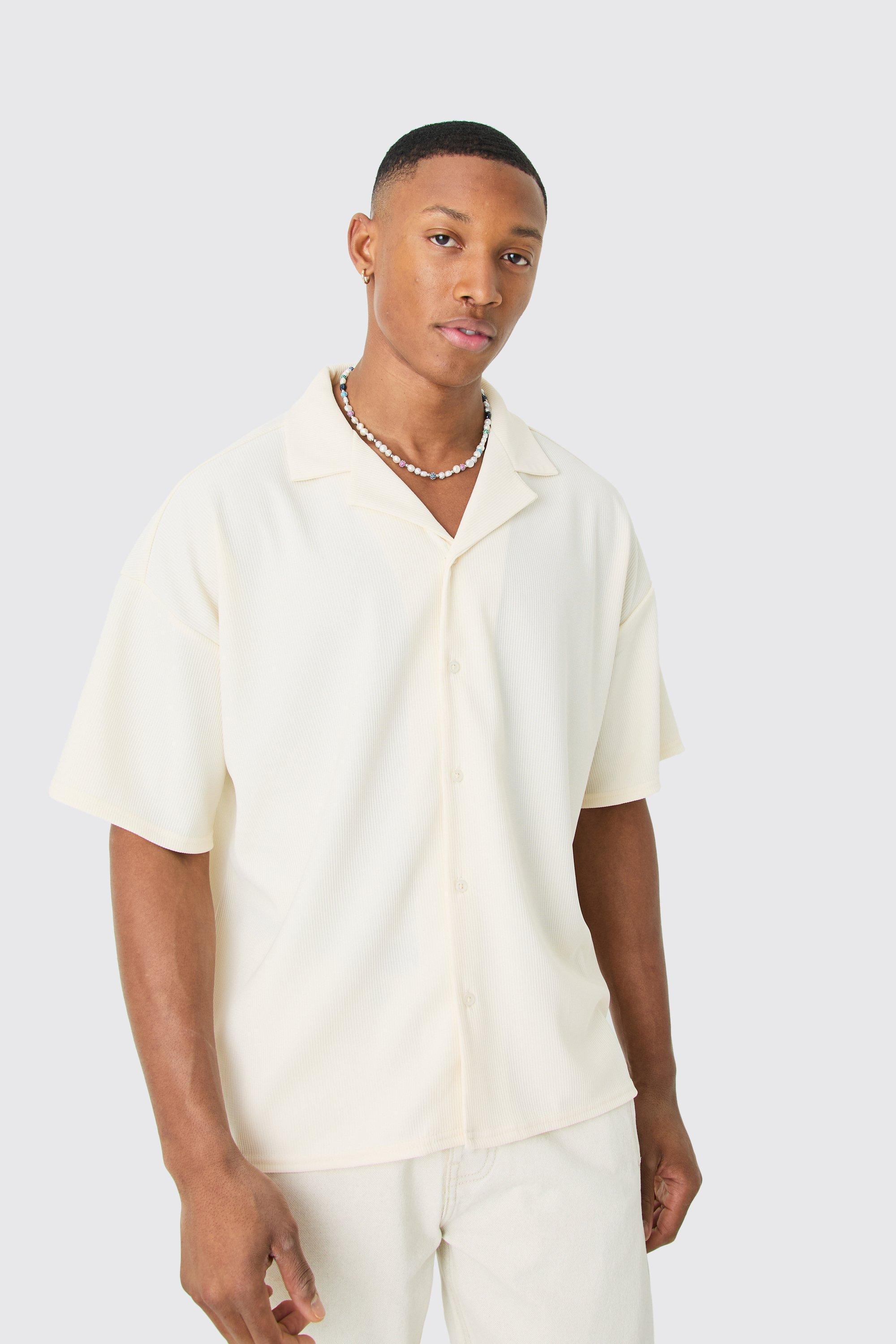 Short Sleeve Ribbed Boxy Shirt | boohooMAN USA Product Image