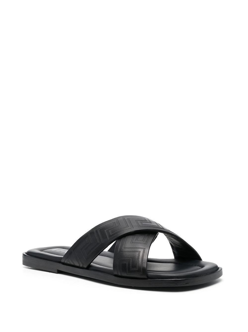 VERSACE Greca-embossed Crossover-strap Sandals In Black Product Image