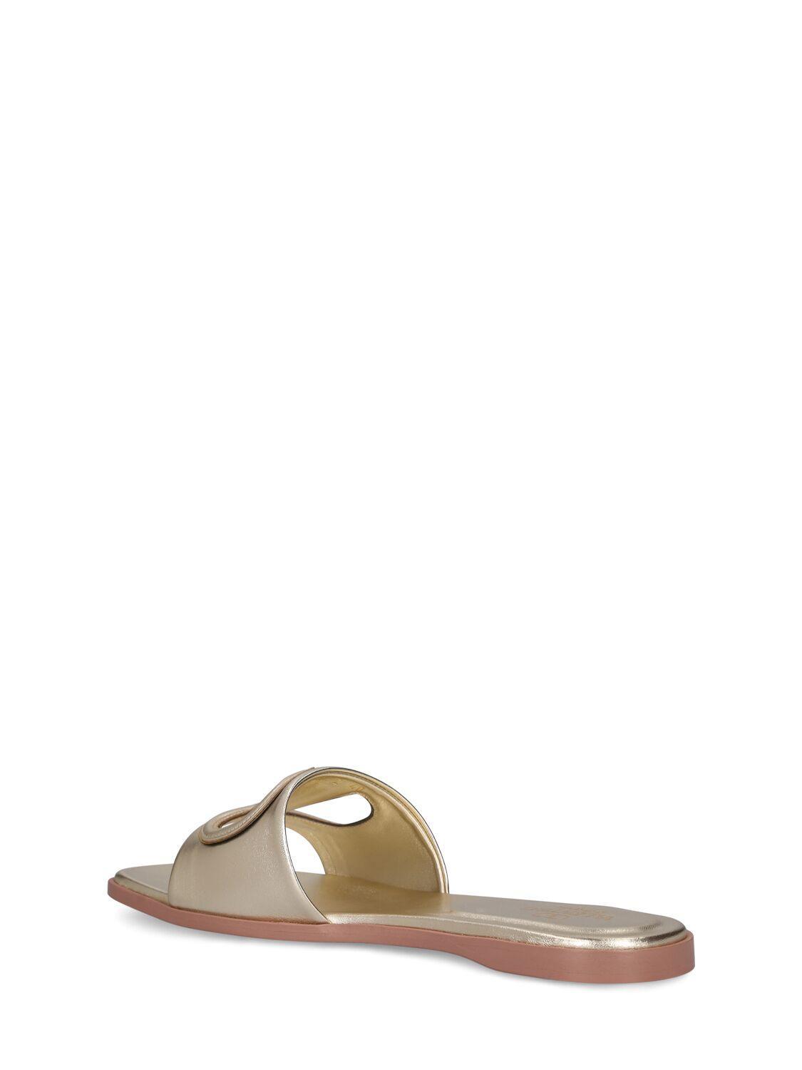 VALENTINO GARAVANI Gold Vlogo Cutout Laminated Nappa Leather Sandals In Platinum Antique Brass Product Image