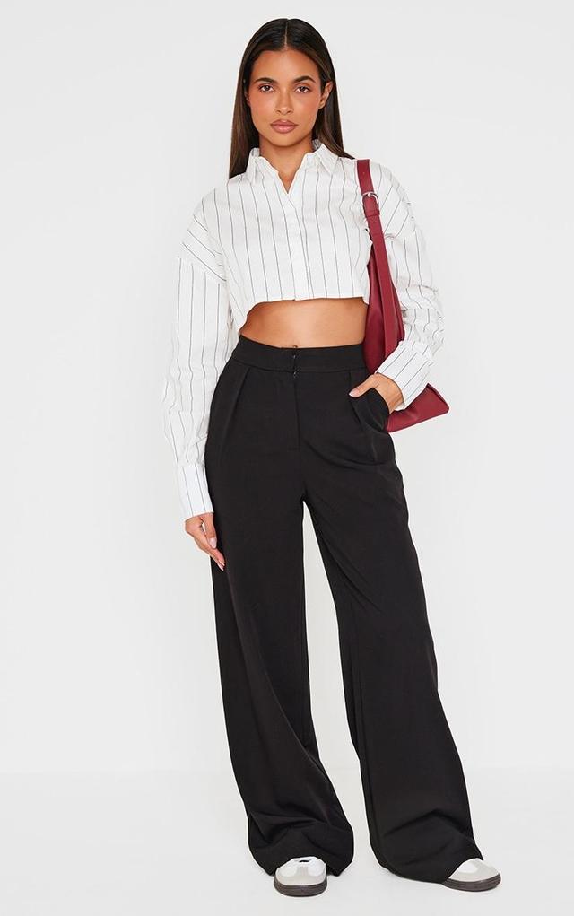 Cream Striped Cropped Shirt Product Image