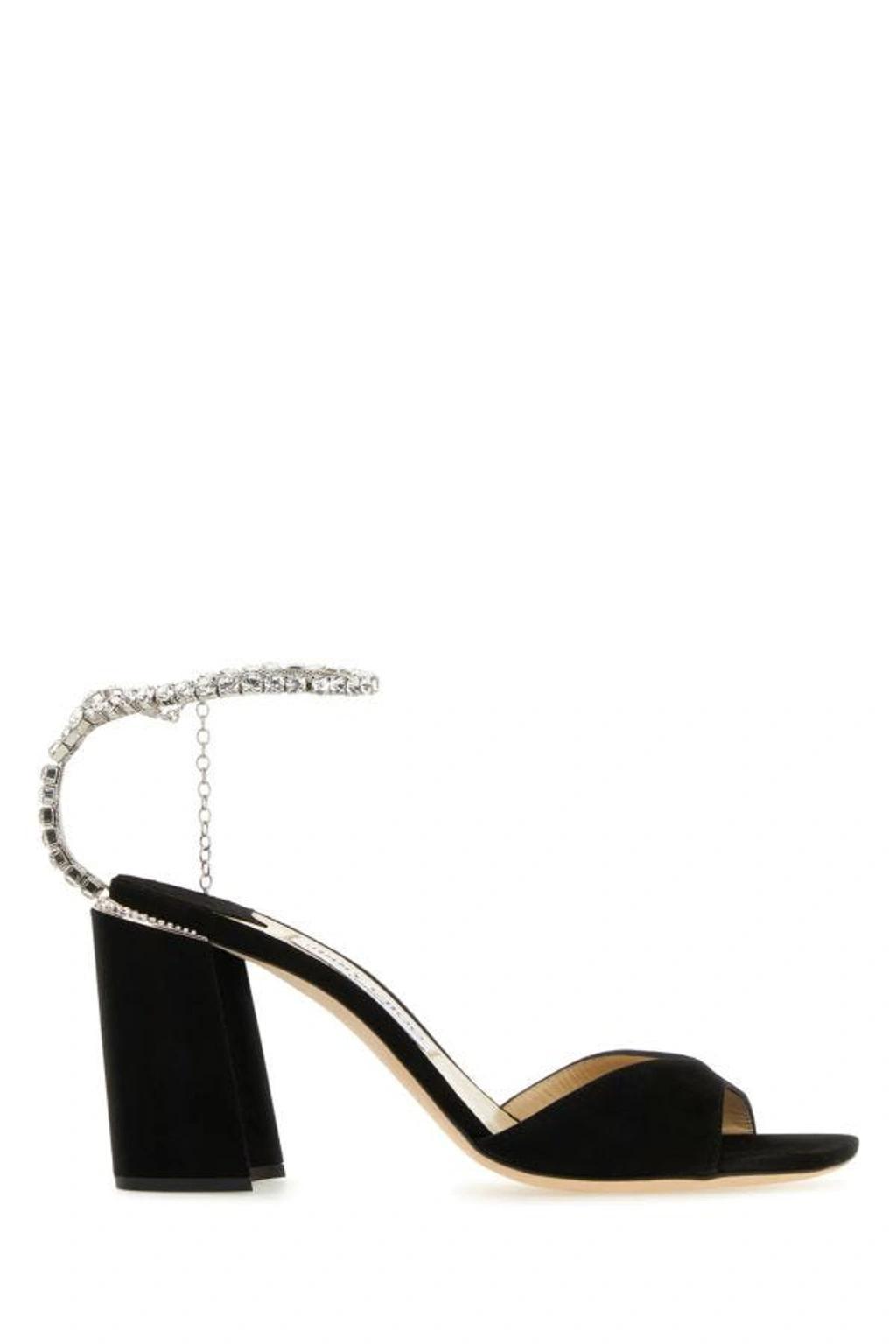 JIMMY CHOO Woman Black Suede Saeda 85 Sandals Product Image