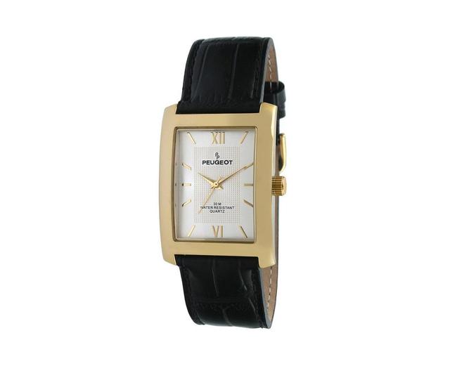 Peugeot Mens 30X40mm Gold Tank Shape Watch Leather Strap - Black Product Image