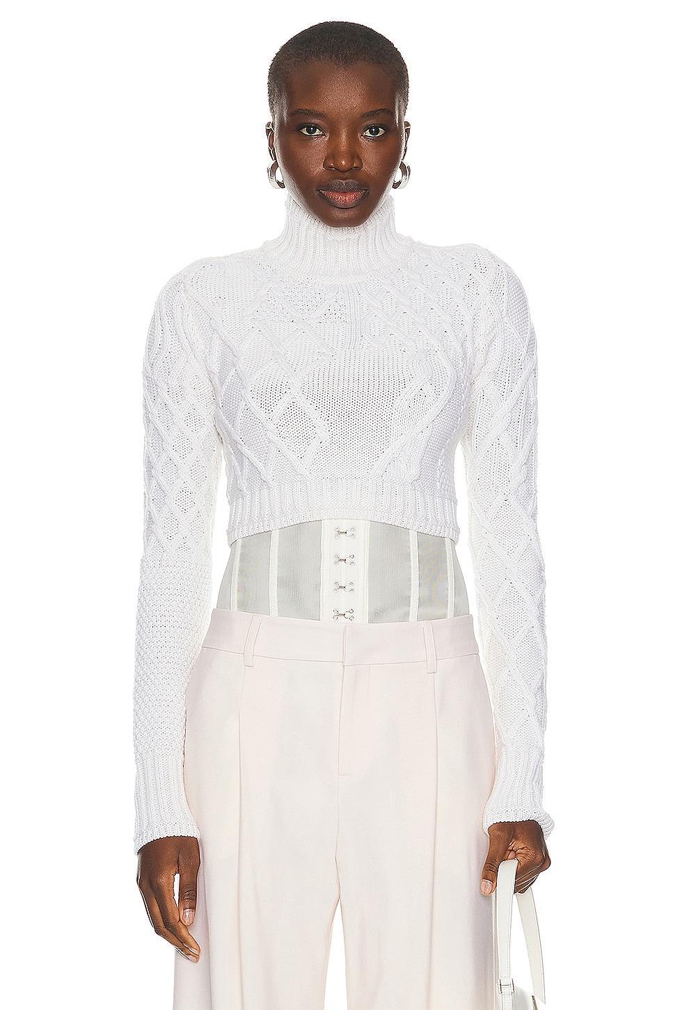 Monse Cropped Cable Sweater in Ivory Product Image