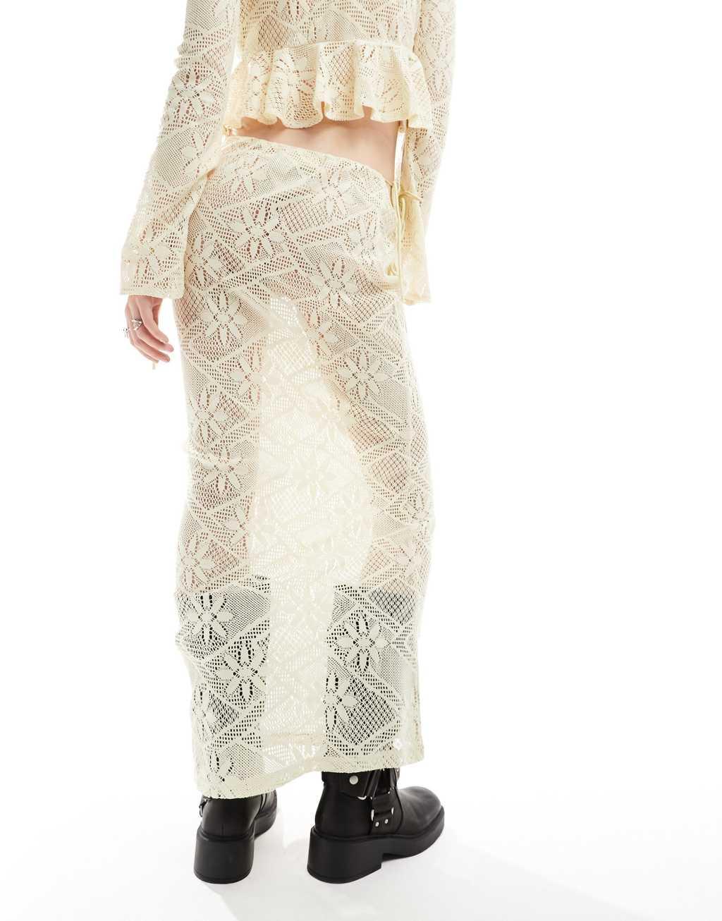 Kiss The Sky tie detail column maxi skirt in vintage cream - part of a set Product Image