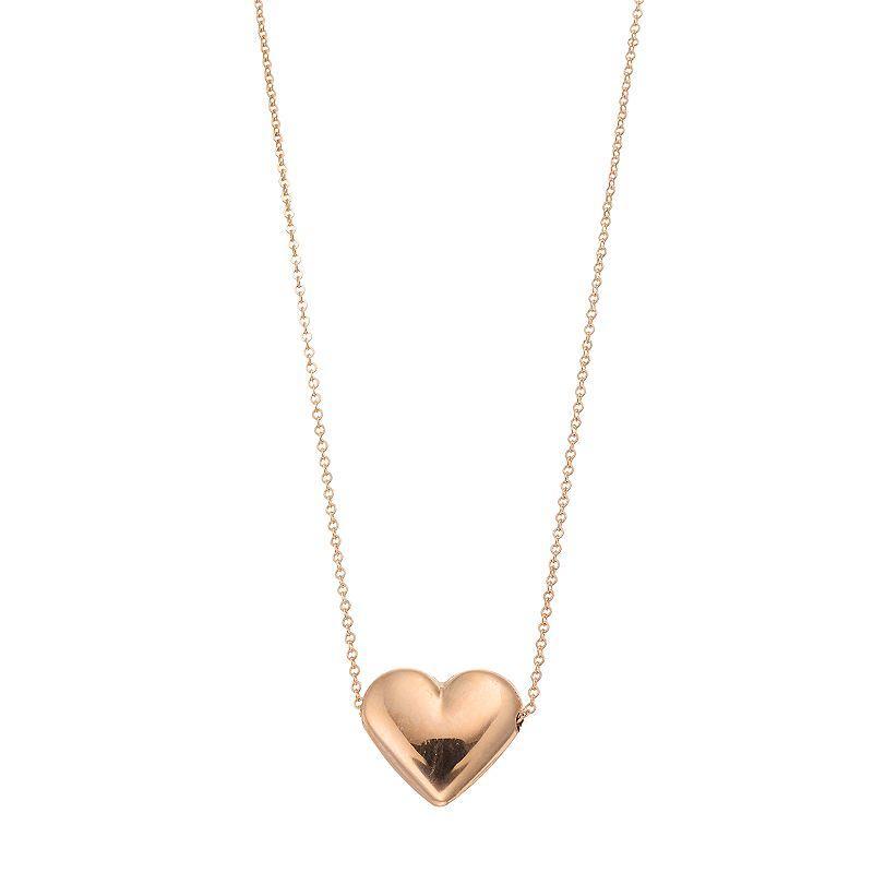 Au Naturale 14k Rose Gold Puffed Heart Necklace, Womens Pink Product Image