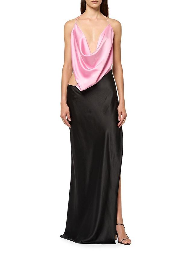 Womens Iced Colorblocked Bias Silk Backless Gown Product Image