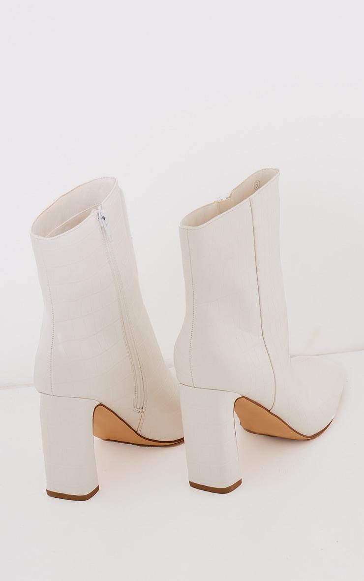 White Pu Croc Square Toe Zip Block High Heeled Ankle Boots Product Image