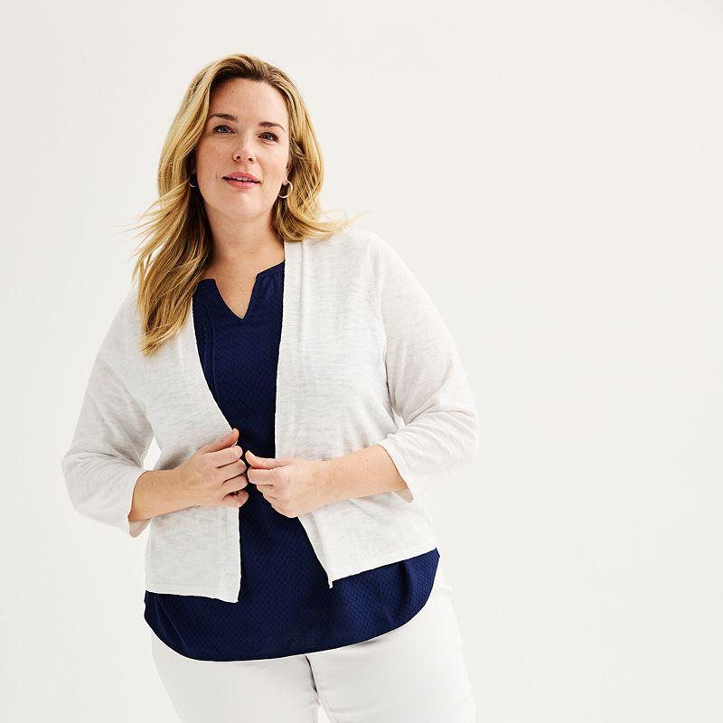 Plus Size Croft & Barrow Open Front Cardigan, Womens Product Image