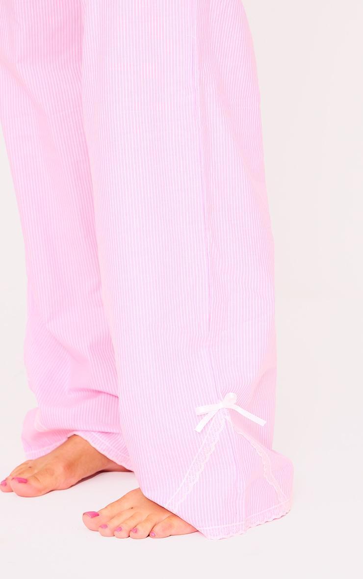 Pink Stripe Croissant Bow Long Pant Lace Detail Set Product Image