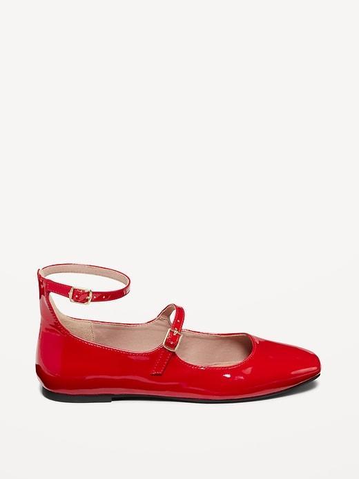 Double-Strap Faux Leather Mary Jane Flats Product Image