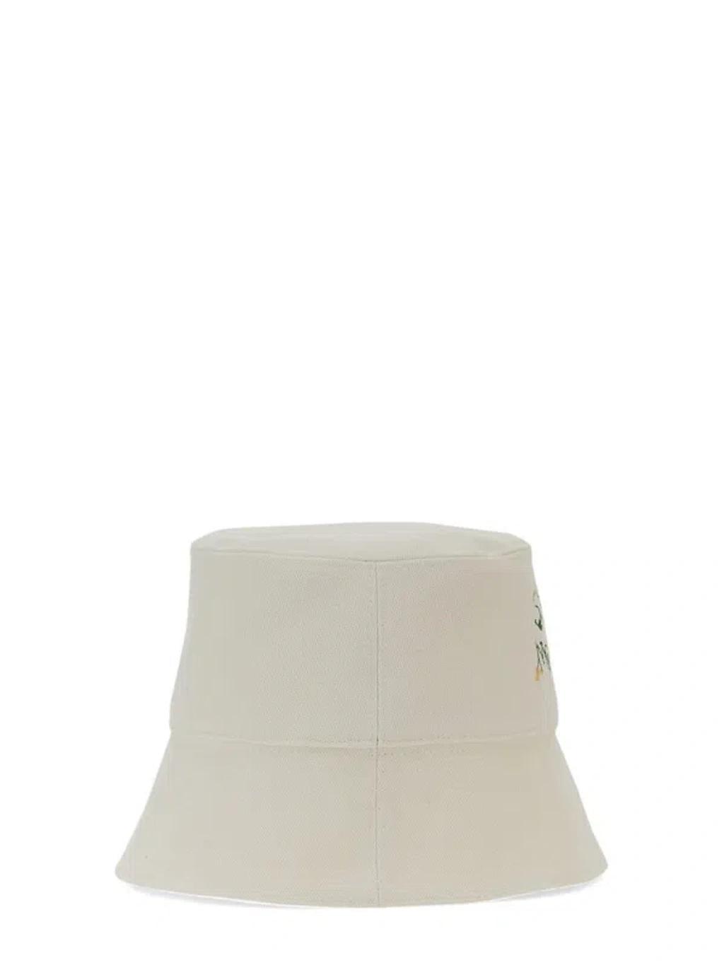 Embroidered Logo Cotton Bucket Hat In White Product Image