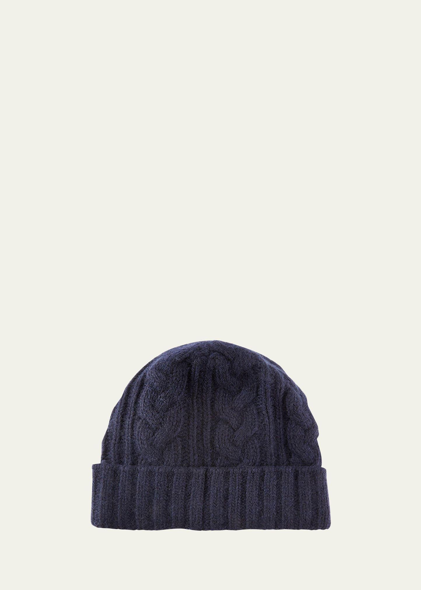 Portolano Men's Cable-Knit Cuffed Cashmere Beanie Hat  - NAVY product image